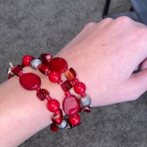 Set of 3 Red Beaded Bracelets